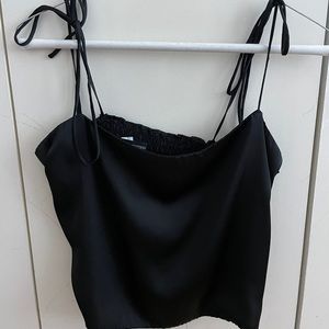 Black silk camisole with ribbon straps